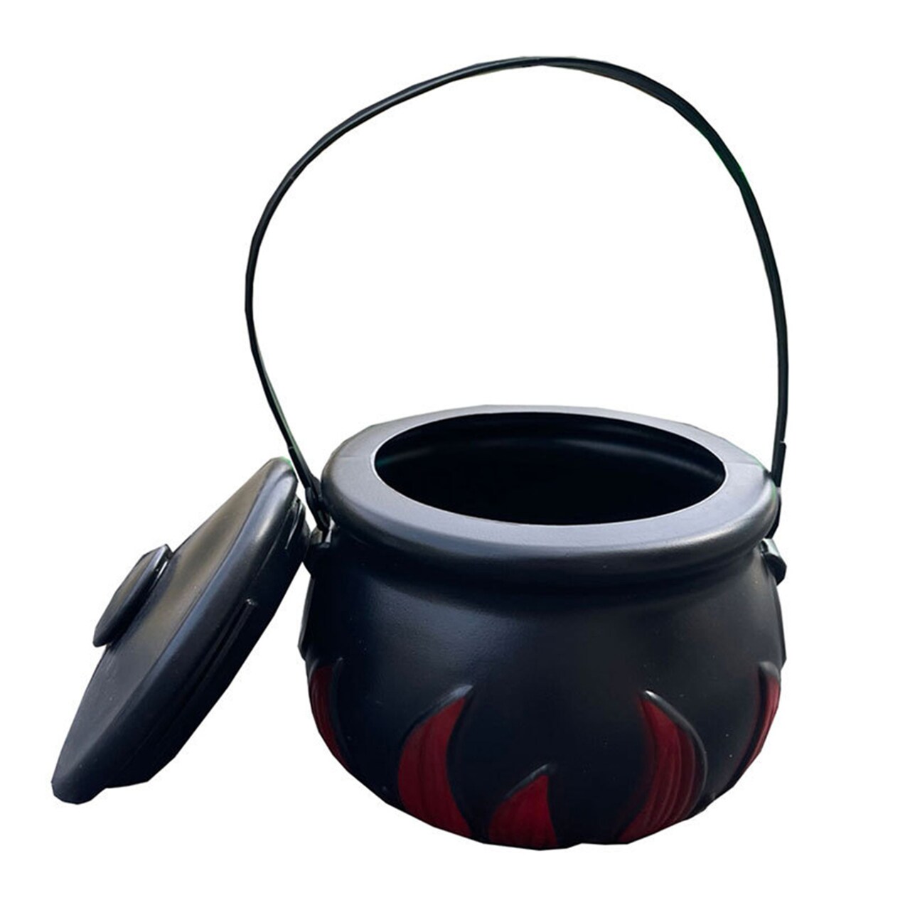 Halloween Candy Bucket Decoration Handheld Witch Cauldron Black Plastic Pot Flame Barrel With Handle For Halloween Party